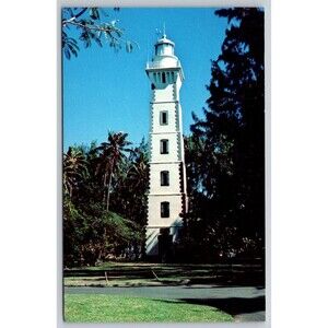 Postcard Tahiti French Polynesia Point Venus Lighthouse c1990s Charcoal Used VTG